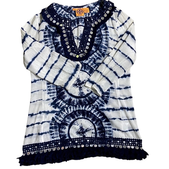 Tory Burch Blue & White Tunic Cover Up Size 8 - Picture 11 of 11